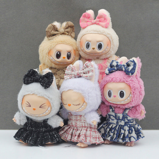17cm First and Second Generation Blind Box Labubu Pendant Clothes Small Fragrant Style Suspender Skirt Suit Labubu Doll Clothes